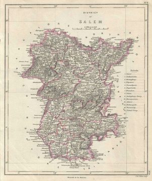 1854 Pharoah and Company Map of the Salem District, Tamil Nadu, India