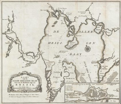 1767 Isaak Tirion Map of Salvador and All Saints Bay, Brazil