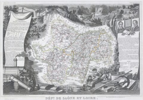 1847 Levasseur Map of Saone et Loire, France