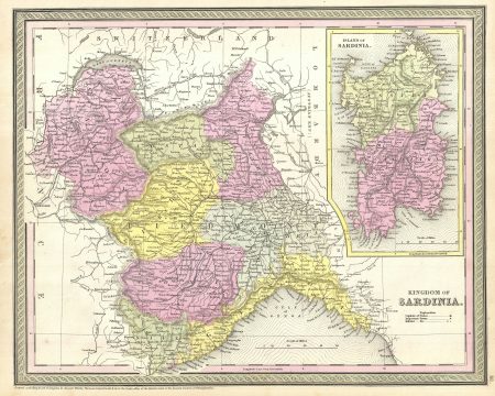 1854 Mitchell Map of Italy: Kingdom of Sardinia and Piedmont