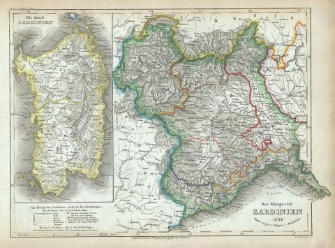 1852 Meyer Map of the Kingdom of Sardinia (Piedmont and Sardinia)