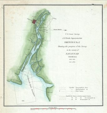1851 U. S. Coast Survey Map of Savannah, Georgia and the Savannah River