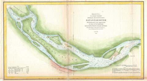 1851 U.S. Coast Survey Chart or Map of the Savannah River, Georgia