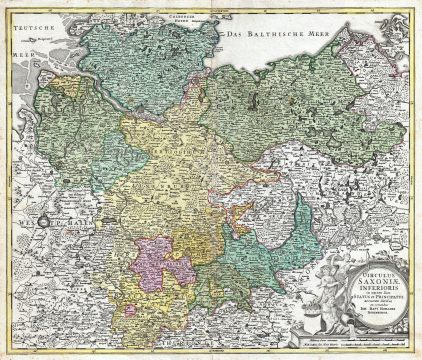 1730 Homann Map of Lower Saxony ( Berlin Lubeck, Hamburg, Bremen )