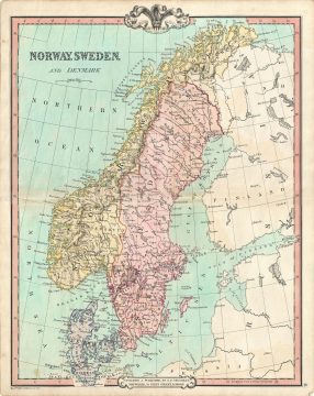 1850 Cruchley Map of Scandinavia: Norway, Sweden and Denmark