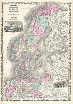 1861 Johnsons Map of Scandinavia (Norway, Sweden, Denmark, Prussia)