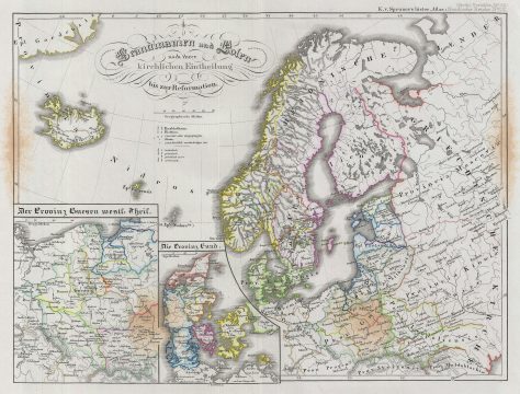 1854 Spruner Map of Scandinavia and Poland before Reformation