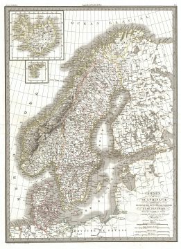 1830 Lapie Map of Scandinavia: Norway, Sweden, Denmark