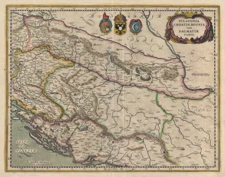 1628 Mercator Hondius Map of the Balkans: Croatia, Bosnia, Dalmatia, Sclavonia
