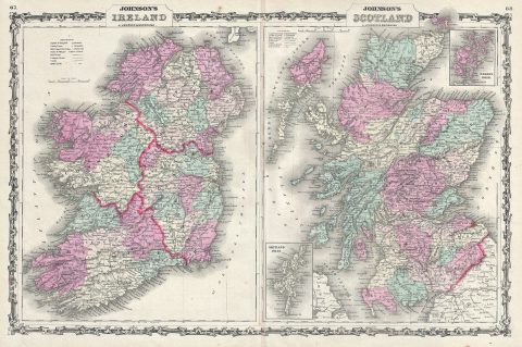 1861 Johnson Map of Scotland and Ireland