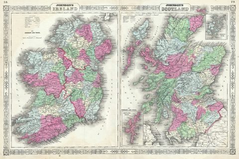 1864 Johnson Map of Ireland and Scotland