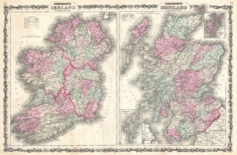 1862 Johnson Map of Scotland and Ireland
