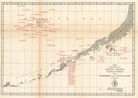 1891 U.S.C.G.S. Map of Aleutian Islands Illegal Seal Hunting