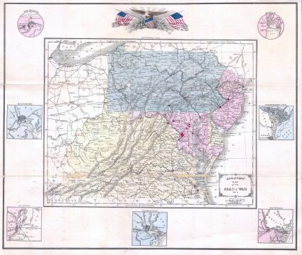 1861 Appleton's Map of the Seat of the Civil War ( Pennsylvania, Virginia, Maryland,  North Carolina