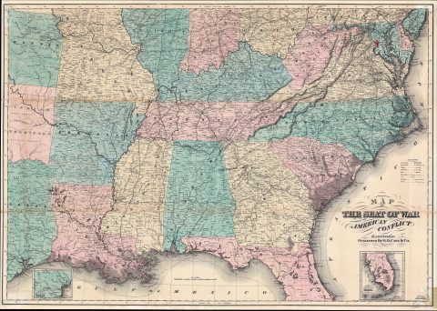 1866 Case Map of the Southern United States during the American Civil War