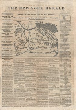 1861 New York Herald Newspaper with Map of Potomac Theater near Washington D.C.