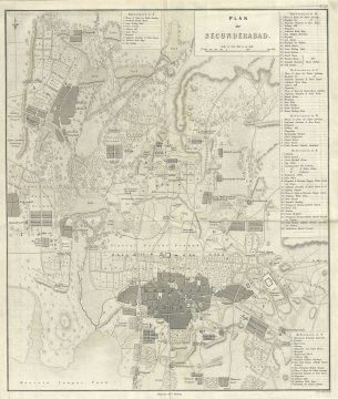 1854 Pharoah Map or Plan of the City of Secunderabad, Telangana, India