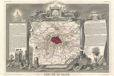 1852 Levasseur Map of the Department de la Seine (Paris)