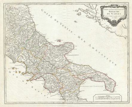 1750 Vaugondy Map of Northern Naples in Southern Italy