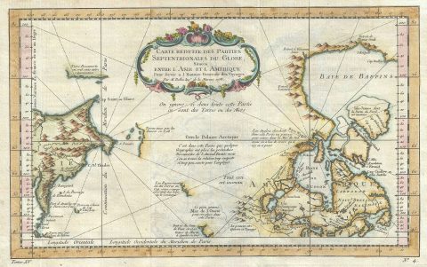 1758 Bellin Speculative Map of the Arctic (Canada, Siberia, Alaska)