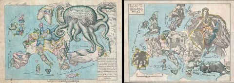 1880 Pair of Serio-Comic Maps in Persian (Rose and Kordig)