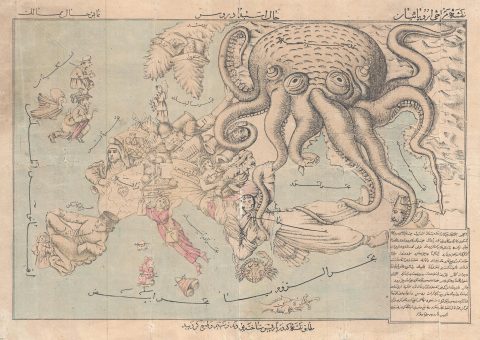 1880 Persian Variant on Fred Rose's Serio Comic Map of Europe (Octopus Map)