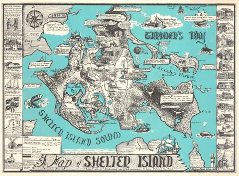 1966 Edith Shepherd Pictorial Map of Shelter Island, Long Island