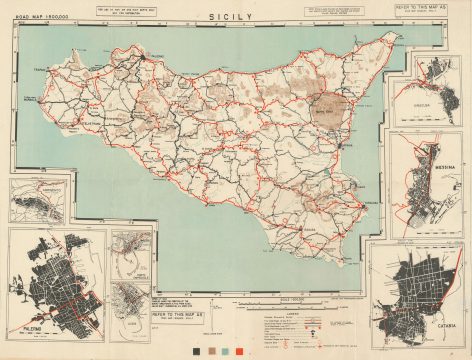 1943 Allied Force Headquarters Road Map of Sicily
