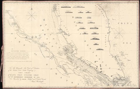 1857 Horsburgh Nautical Chart or Map of Singapore and the Malacca Strait