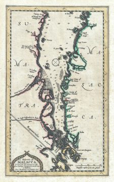 1727 Van der Aa Map of Singapore, Malacca, and Malaya