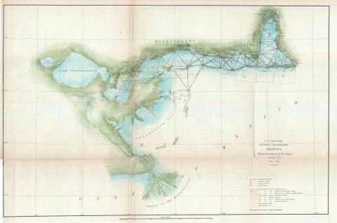 1851 U.S. Coast Survey Map of Lake Pontchartrain, New Orleans, and the Mississippi Delta