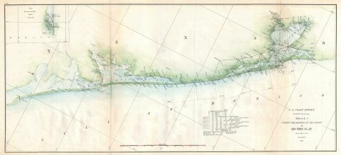 1857 U.S. Coast Survey Map of Texas Gulf Coast from Corpus Christi to Galveston