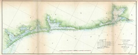 1860 U.S. Coast survey Map of the Texas Coast from Corpus Christi to Galveston