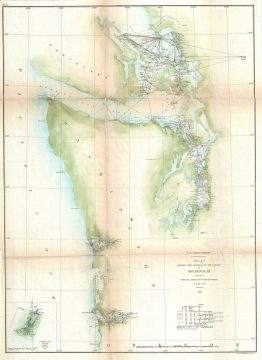 1861 U. S. Coast Survey Chart or Map of the Washington Coast, Puget Sound and Vancouver