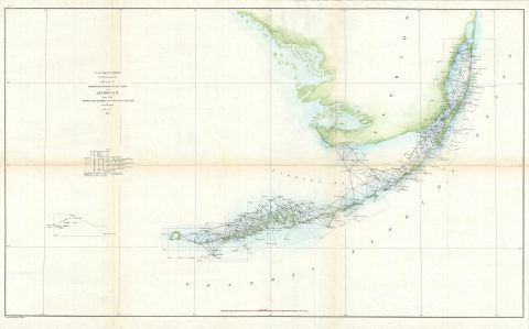 1860 U. S. Coast Survey Chart or Triangulation Map of the Florida Keys