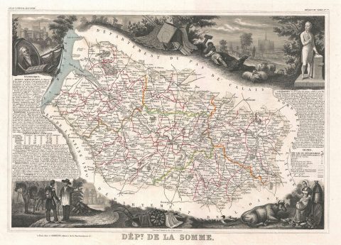 1852 Levasseur Map of the Department De La Somme, France