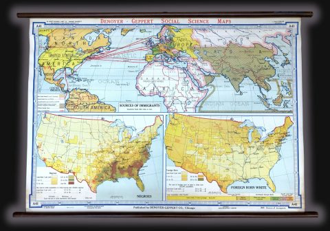 1940 Denoyer-Geppert Wall Map of Demographics and Immigration in the U.S.