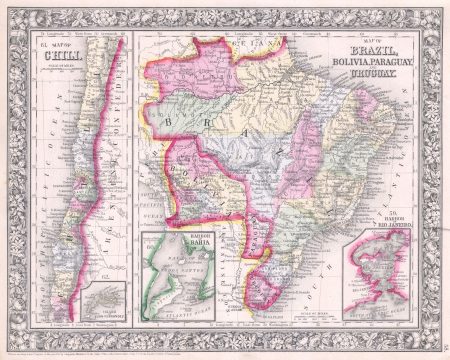 1864 Mitchell Map of Brazil, Bolivia and Chili