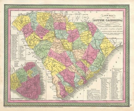 1854 Mitchell Map of South Carolina with Charleston