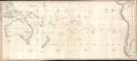 1825 Norie Nautical Chart or Map of the South Pacific w/Whaling Annotations