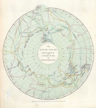 1869 Murray Map of Antarctic / South Pole Explorations