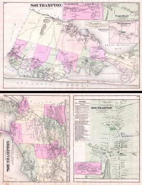 1873 Beers Map of Southampton, Bridgeampton, Sag Harbor, Long Island, New York