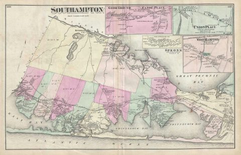 1873 Beers Map of Southampton, Long Island, New York City