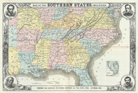 1863 Harper's Map of the Southern States during the Civil War