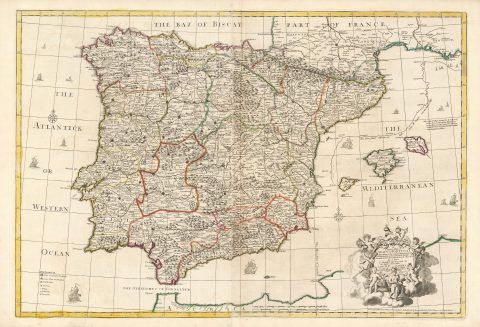 1708 Senex Map of Spain and Portugal