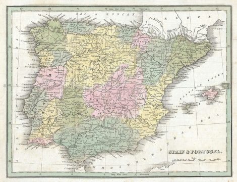 1835 Bradford Map of Spain and Portugal