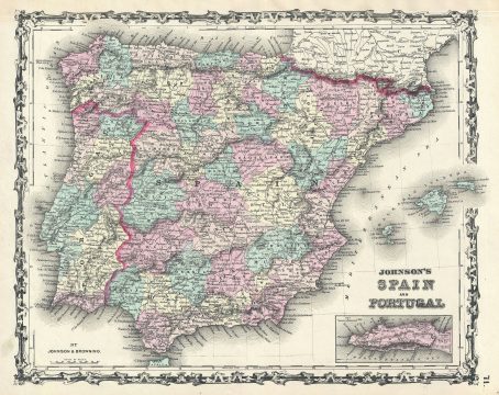 1861 Johnson Map of Spain and Portugal