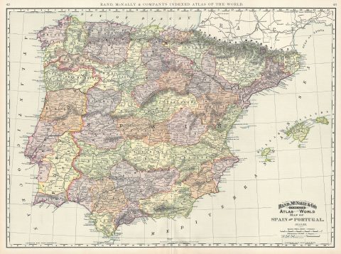 1892 Rand McNally Map of Spain and Portugal