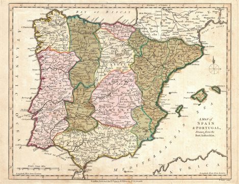 1794 Wilkinson Map of Spain and Portugal