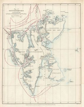 1869 Murray Map of Spitsbergen Island, Svalbard Archipelago, Norway